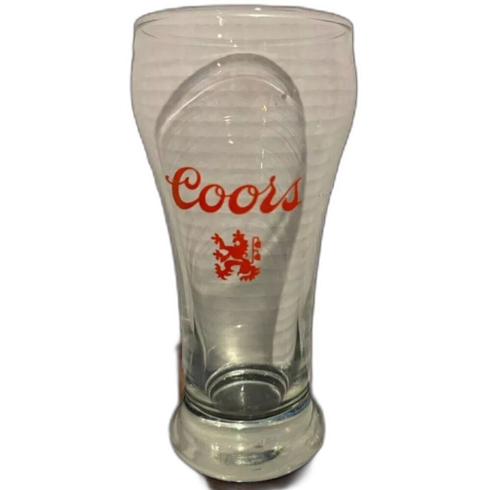 Vintage Coors Beer Glass Red Script Lion Logo 1970s Pilsner Barware Breweriana